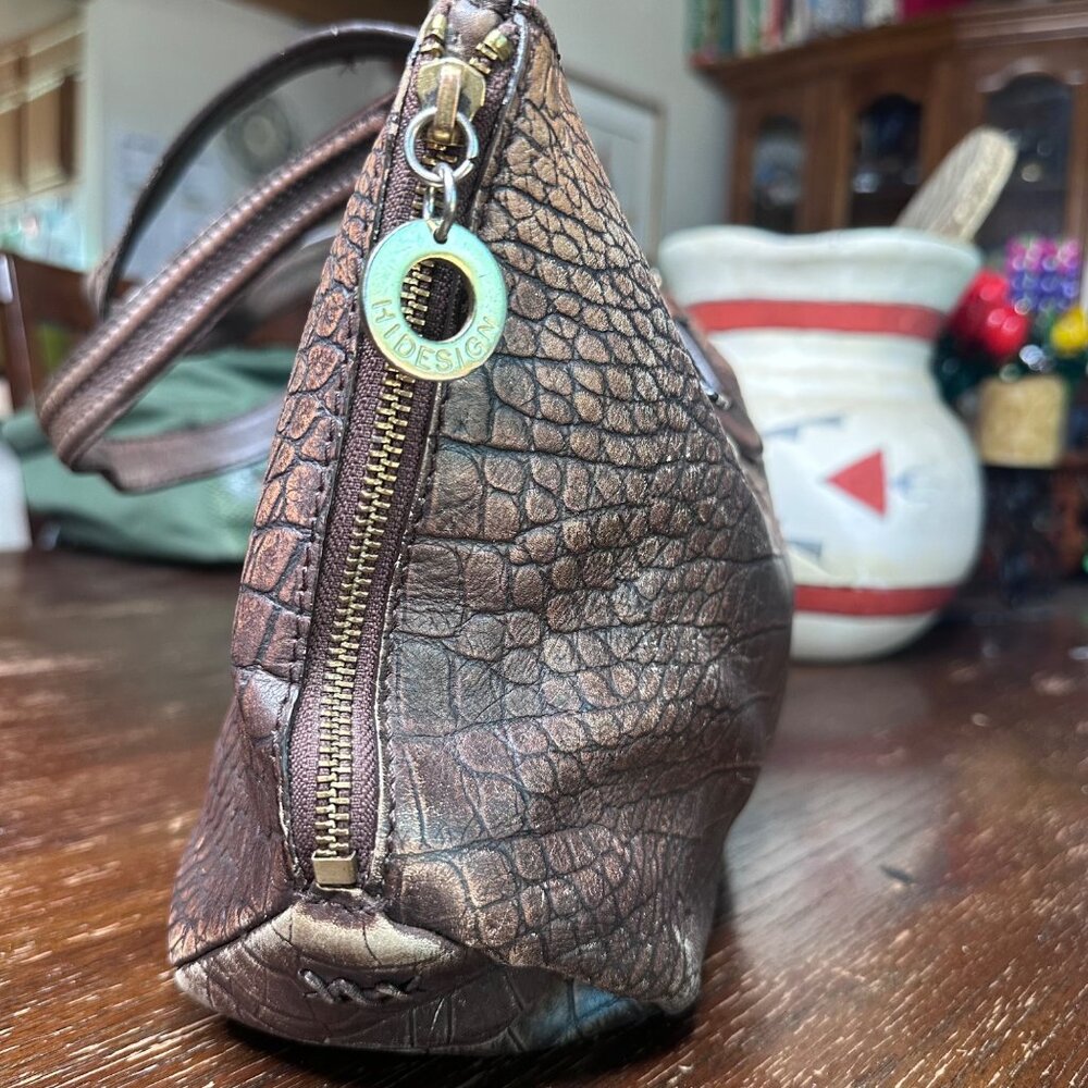 Crocodile-Embossed Brown Leather Conceal Carry Handbag By Hidesign Double Handle - Picture 8 of 14